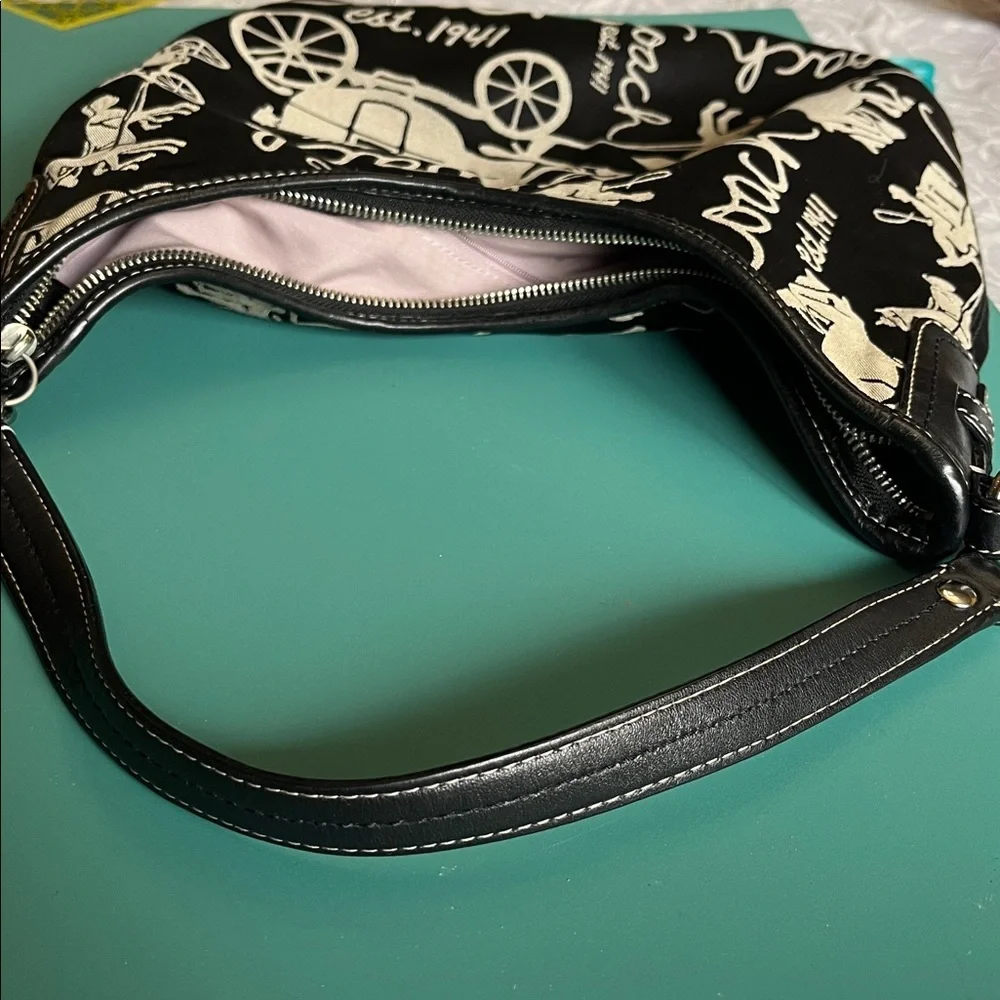 Coach Black and Silver Signature Carriage Hobo Bag Tan Classic Logo leather trim